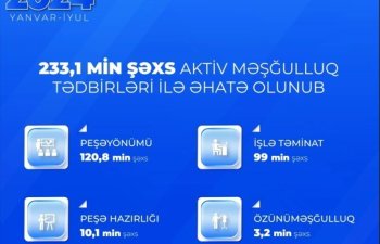 Yanvar-iyul aylarında 233,1 min şəxs aktiv məşğulluq tədbirləri ilə əhatə olunub