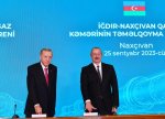 Prezidentlər İğdır-Naxçıvan qaz kəmərinin təməlinin qoyulması mərasimində iştirak ediblər - VİDEO - FOTO