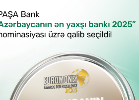“PAŞA Bank” “Euromoney” beynəlxalq nəşri tərəfindən “Azərbaycanın ən yaxşı bankı 2025” mükafatına layiq görülüb