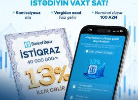Bank of Baku istiqrazlarını ALIN, illik 13% GƏLİR QAZANIN, İSTƏDİYİNİZ VAXT SATIN.