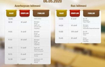Teledərslərin sabaha olan cədvəli