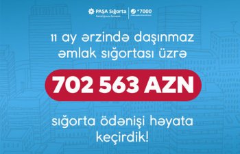 “PAŞA Sığorta” daşınmaz əmlak sığortası üzrə 702 563 AZN sığorta ödənişi həyata keçirib