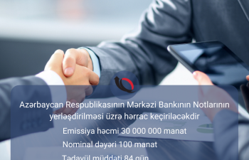 Mərkəzi Bankın notlarının yerləşdirilməsi üzrə hərrac keçiriləcək