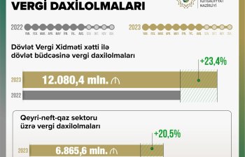 Dövlət büdcəsinə vergi daxilolmaları 12 milyard 80,4 milyon manat təşkil edib