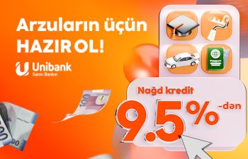 Unibank kredit faizini 9,5 %-ə endirdi