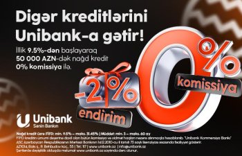 Unibank 0 % komissiyalı və 2 % endirimli kredit kampaniyası keçirir