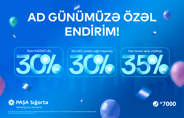 PAŞA Sığorta şirkəti yaranmasının 19 illiyinə özəl olaraq KASKO və əmlak sığortasında 35 %-dək böyük endirim elan edir!