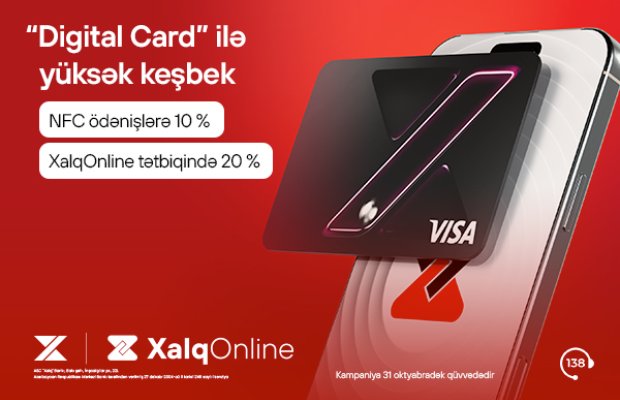 Xalq Bankdan Digital Card-la əməliyyatlara 20 %-dək keşbek!